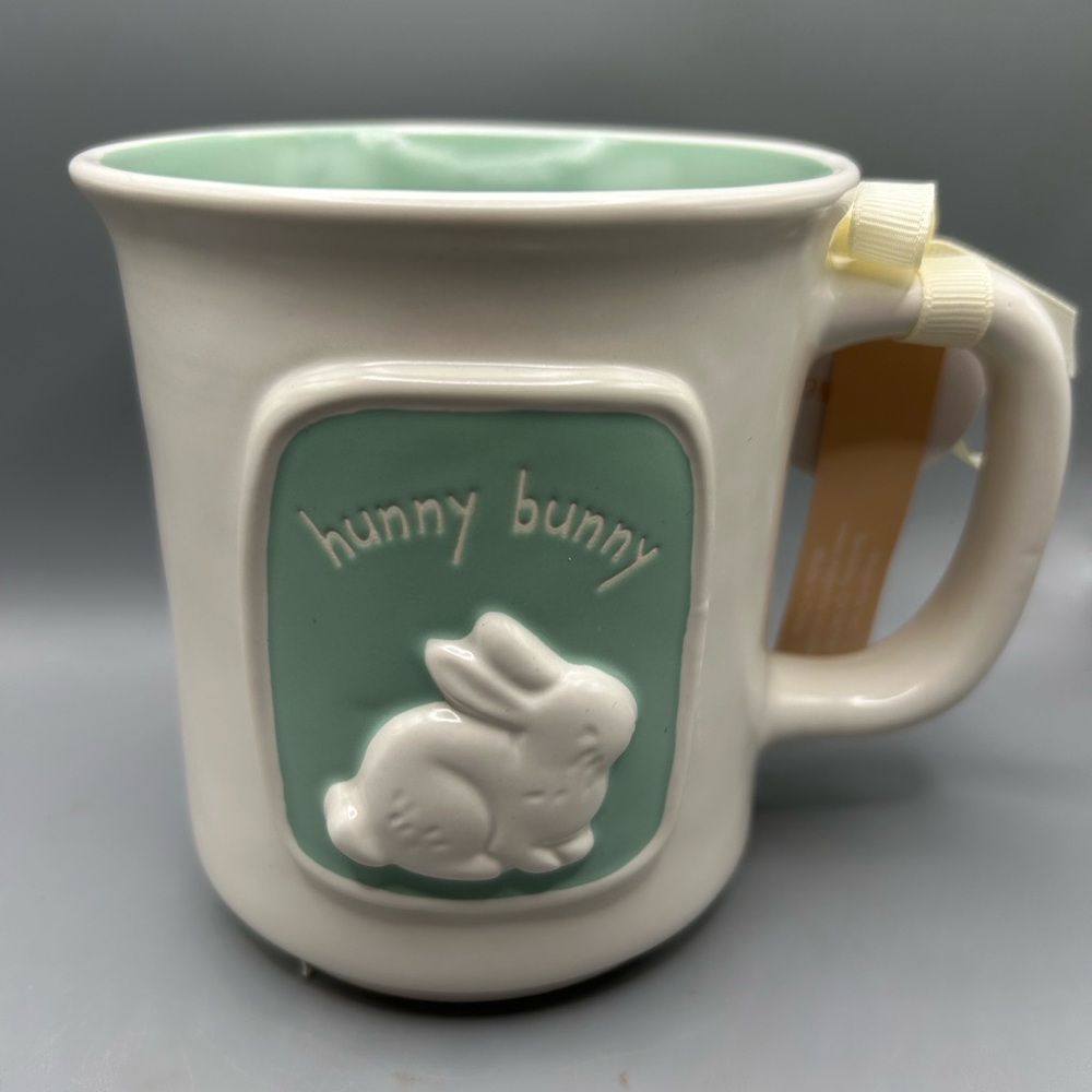 Rae Dunn Farmhouse Style HUNNY BUNNY Easter Spring Mug With Green Interior NEW